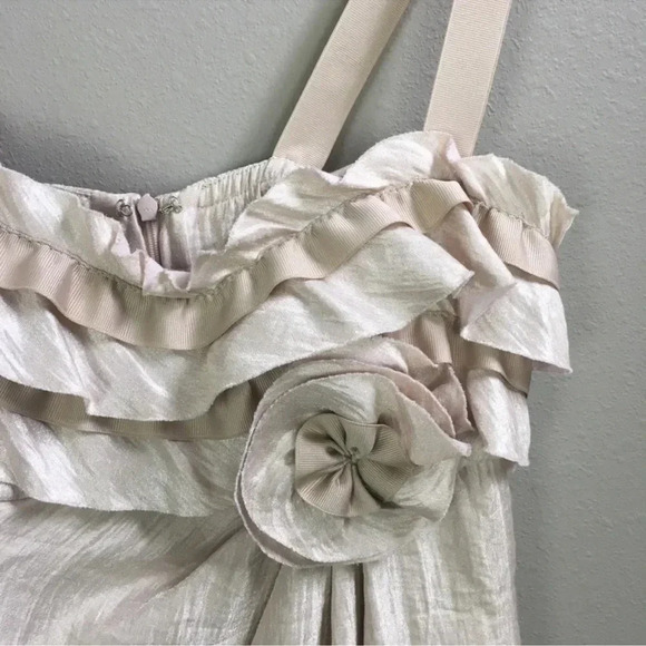 Boston Proper Rose Gold Shimmer Metallic Ruffle Sweetheart Neckline Dress Size 2 - Picture 4 of 7